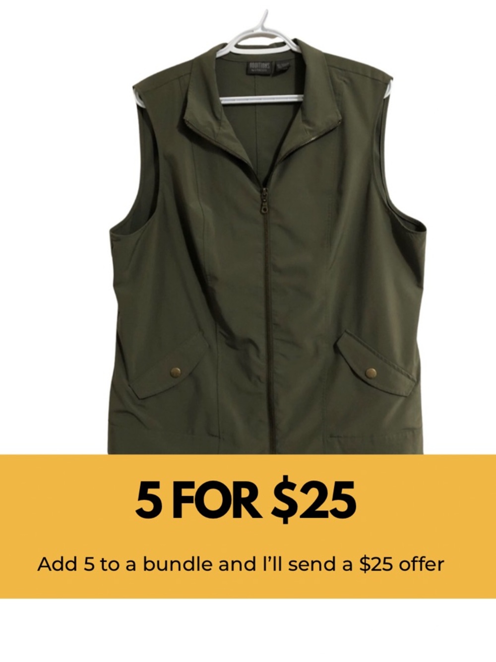 Chico’s full zip khaki vest.
